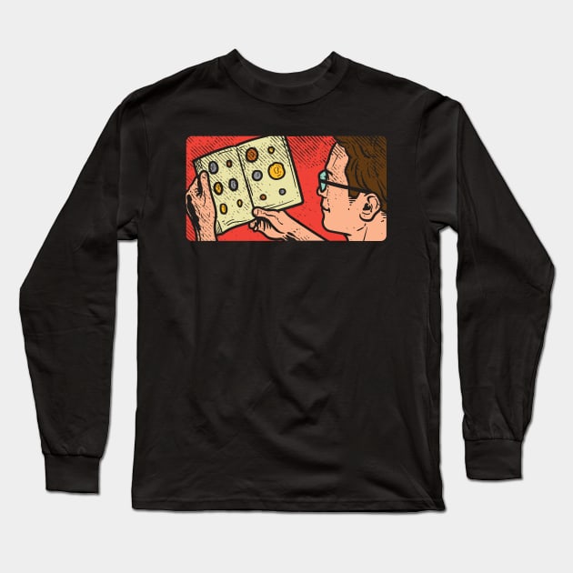 Coin Collector reading his album Long Sleeve T-Shirt by maxcode